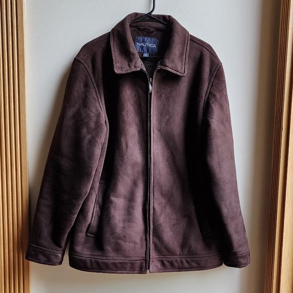 Nautica Brown Faux Micro-Suede Winter Coat Size Large - Picture 2 of 16